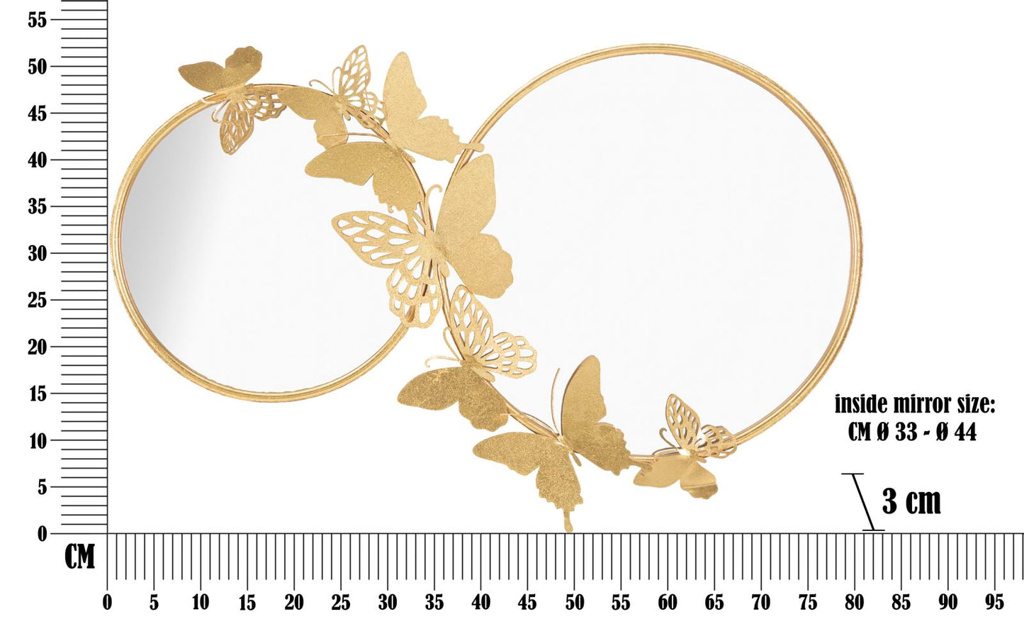 Zidno ogledalo dvostruko farfalle gold cm 81x3x52,5