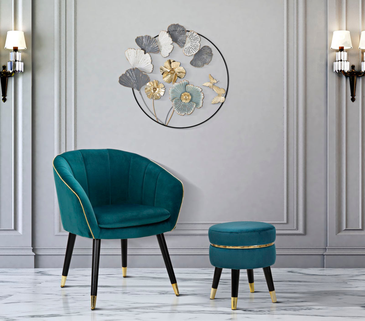 Fotelja Paris teal-gold cm 62x58x78