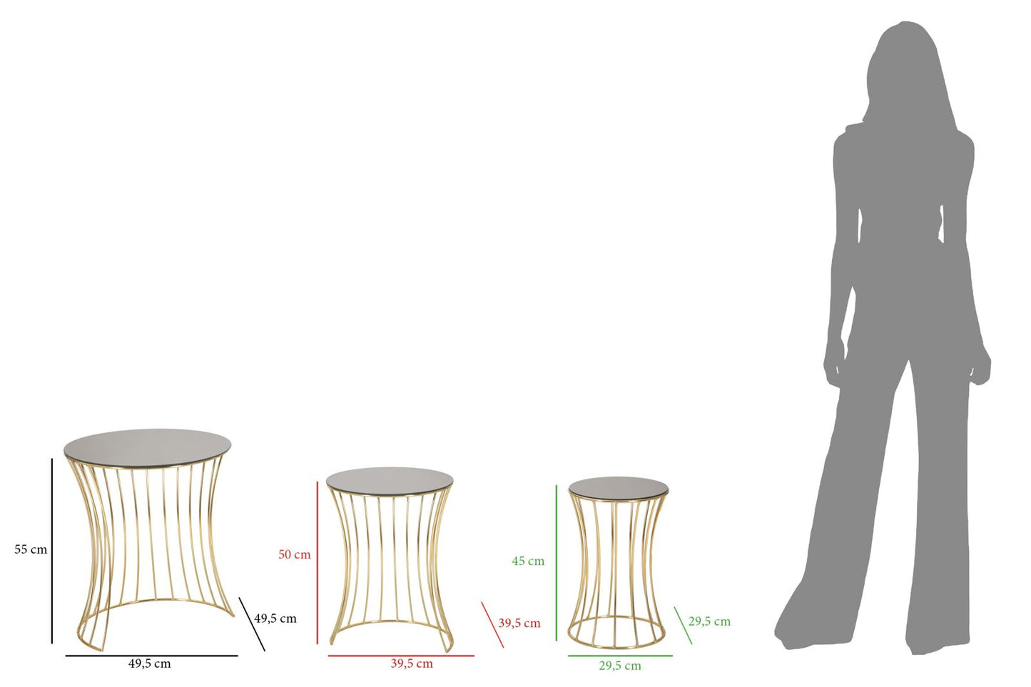 Set od 3 stolića za kavu 47x55, 37x50 i 28x45 cm