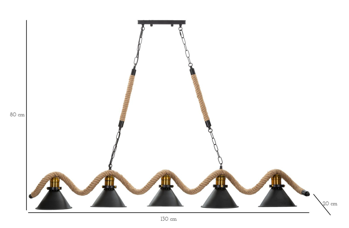 Stropna svjetiljka CUP/ROPE, 5 žarulja, 130 × 20 × 80 cm