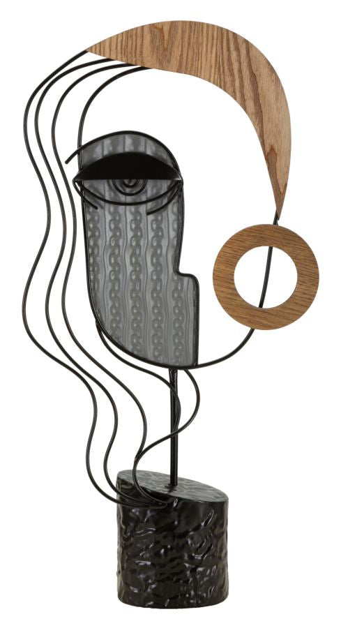 Elegantna skulptura od metala i MDF-a koja prikazuje lice s kubističkim crtama 28X9X55 cm