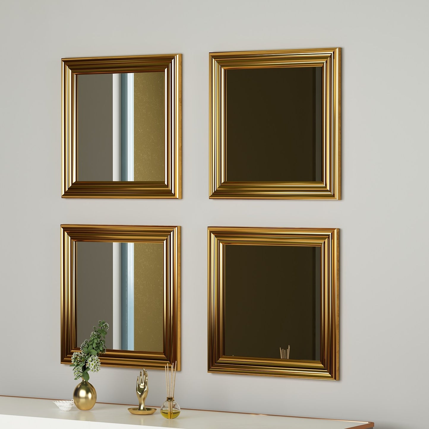 Set ogledala (4 komada), Zlato, Loza - Gold