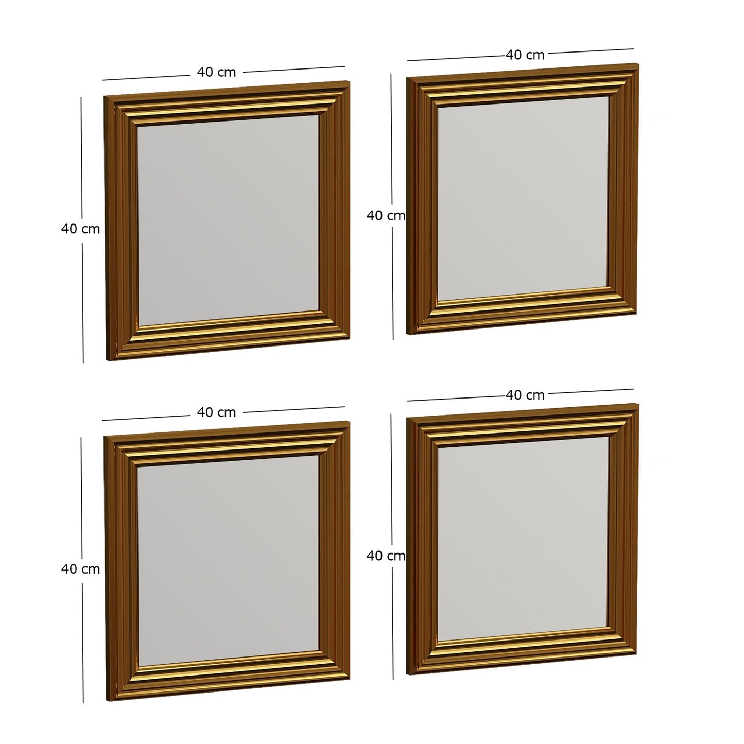 Set ogledala (4 komada), Zlato, Loza - Gold