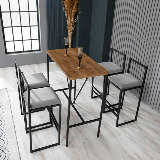 Barski stol i set stolica (5 komada), Nordic - Grey