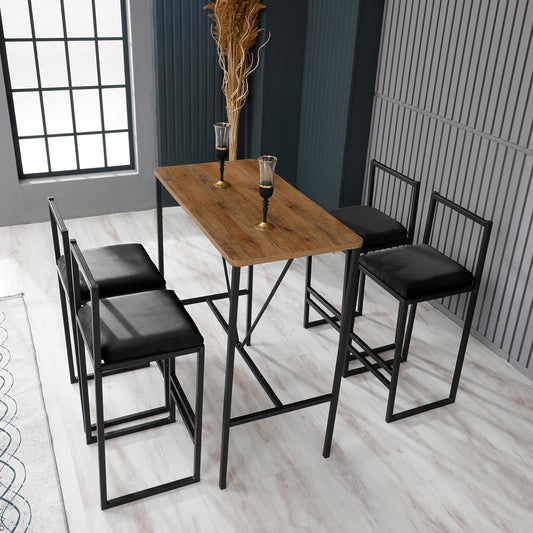 Barski stol i set stolica (5 komada), Nordic - Black