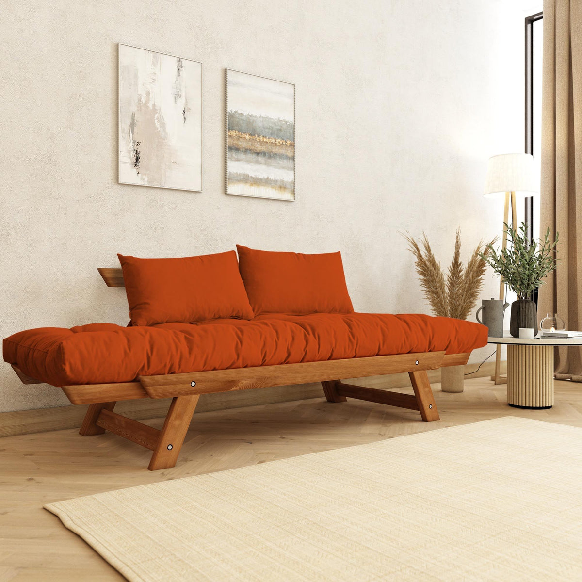 Dvostruka sofa na razvlačenje 244, Tikovina, Narančasta