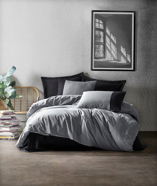 Posteljina CLAYTON 100% PAMUK RANFORCE Navlaka za poplun: 240 x 220 cm Jastučnica: 60 x 60 cm (2 komada) , Plain - Grey, Black