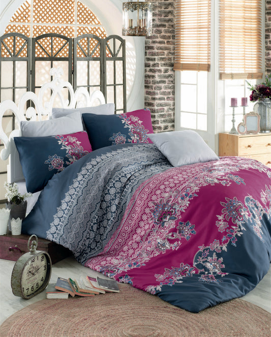 Posteljina Ranforce set s dvostrukim prekrivačem, Azra - Fuchsia