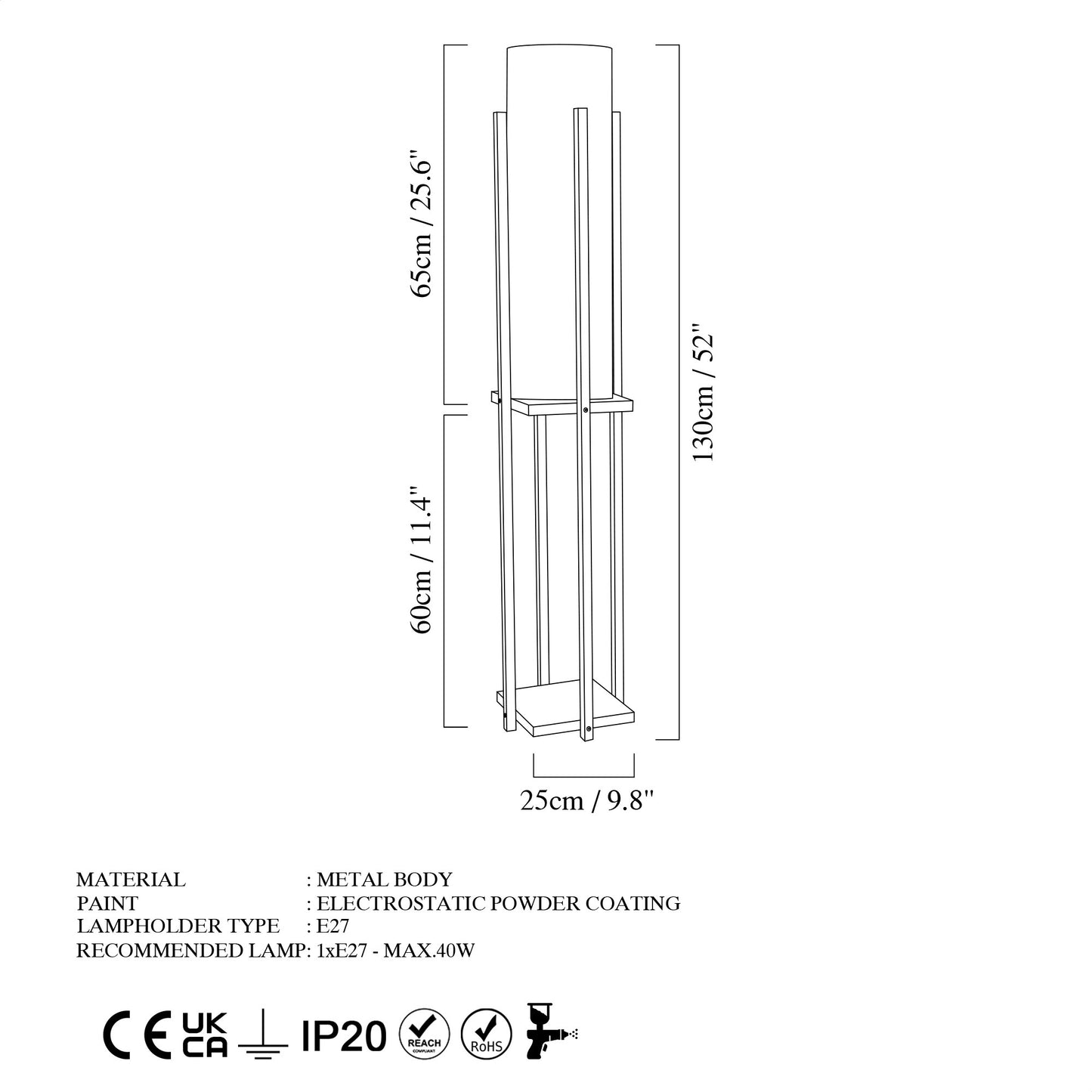 Podna svjetiljka 7128 - crna, Copper