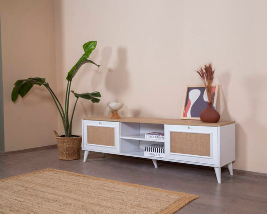 TV komoda niska Mount - bijela, hrast