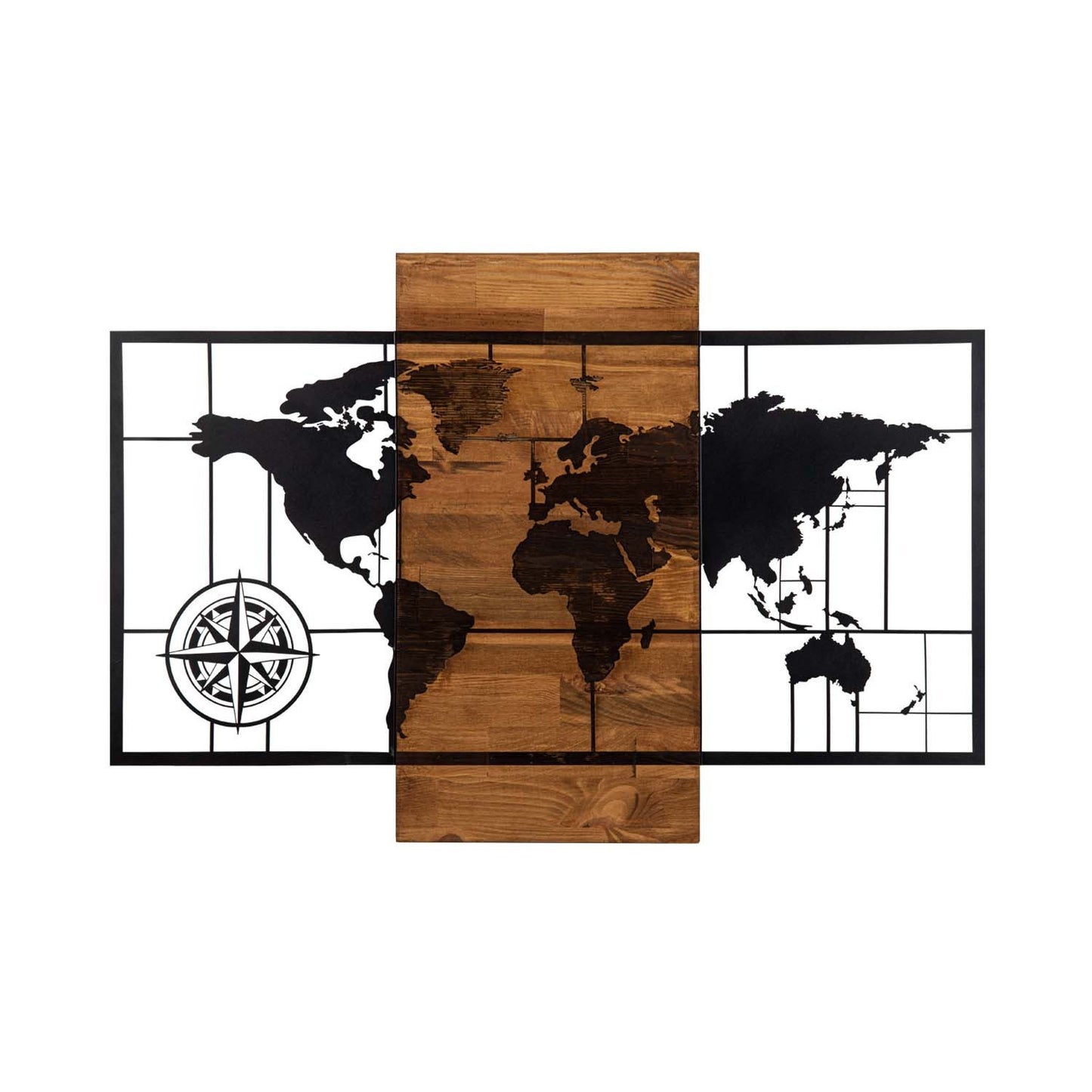 Zidna dekoracija drvena, World Map Wıth Compass