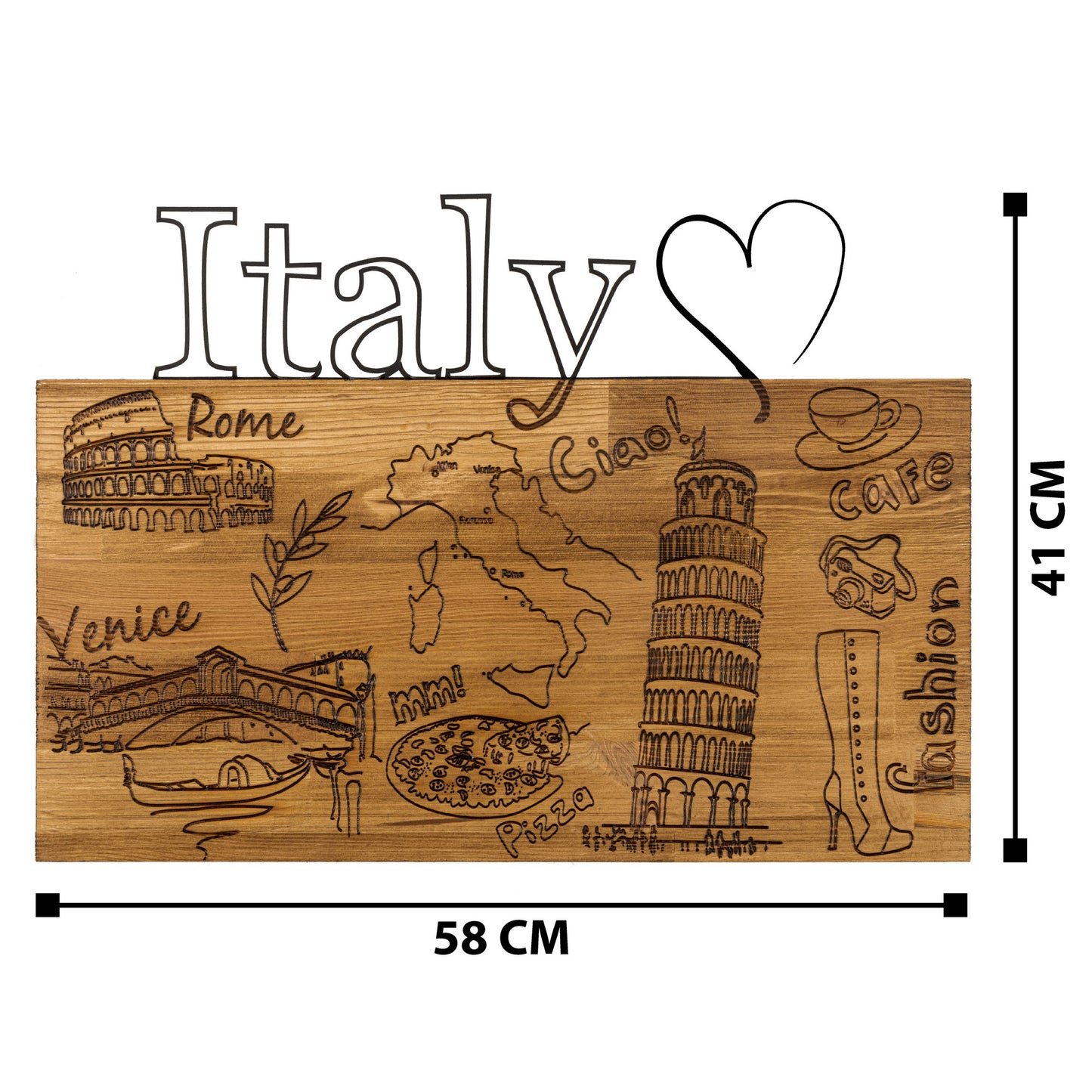 Drvena zidna dekoracija I Love You Italy