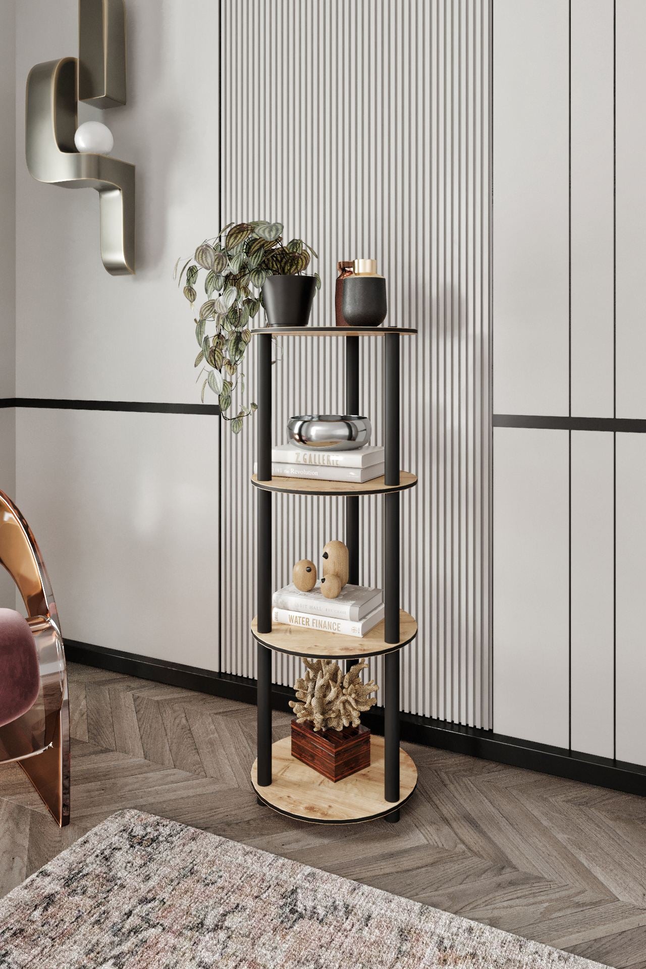Polica za knjige Bookcase 4 kata okrugla - hrast