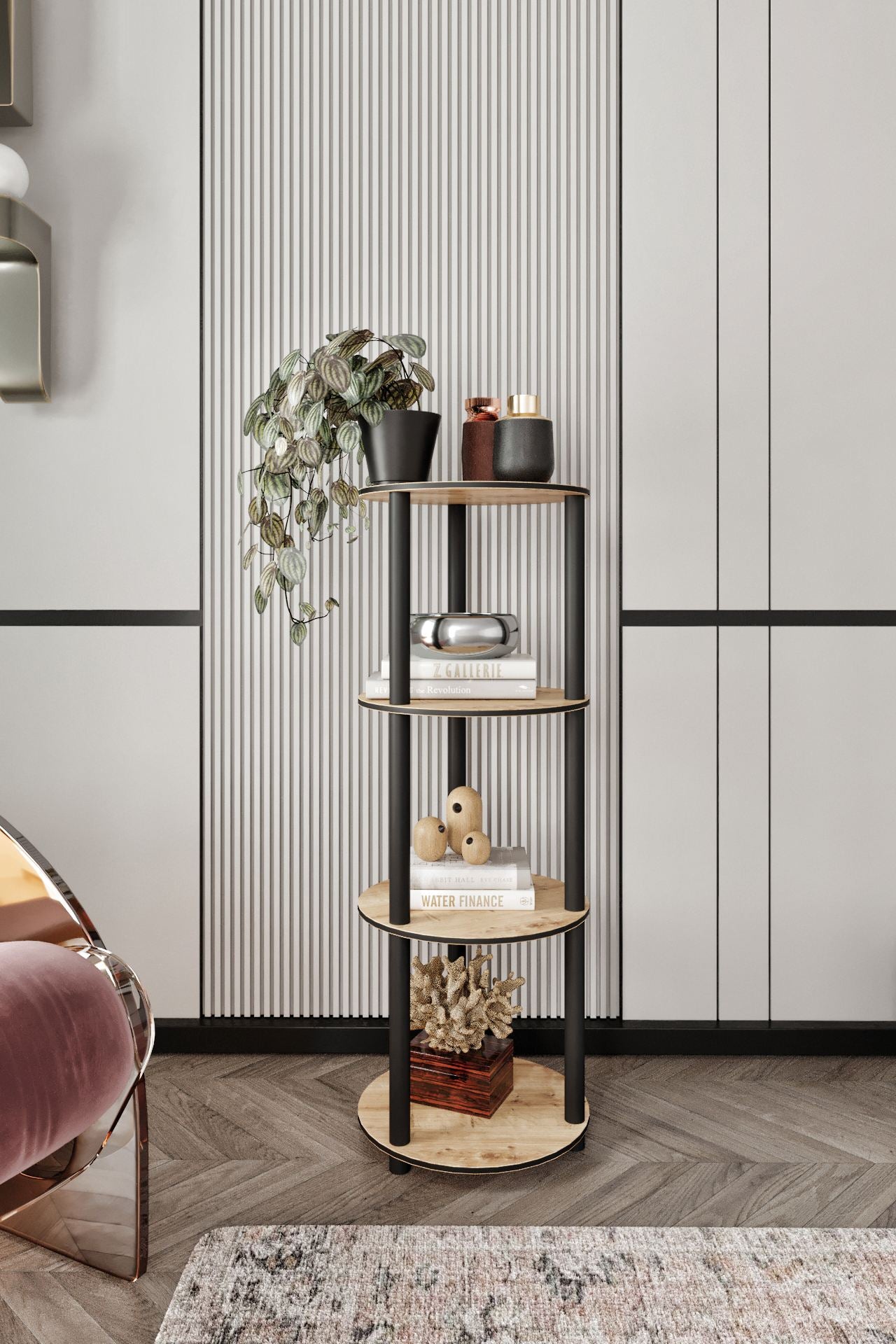 Polica za knjige Bookcase 4 kata okrugla - hrast