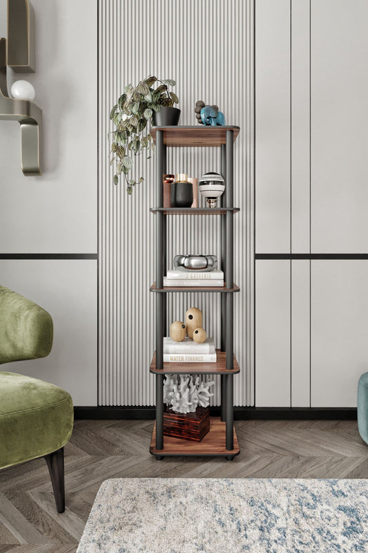 Polica za knjige Bookcase 5 katova kvadratna - orah