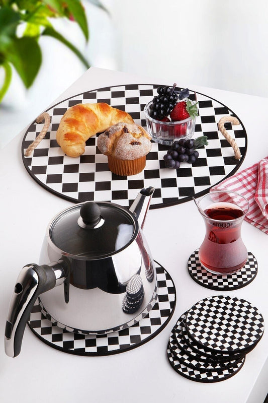 Drveni pladanj i set staklenih podmetača (8 komada) ST LOUIS