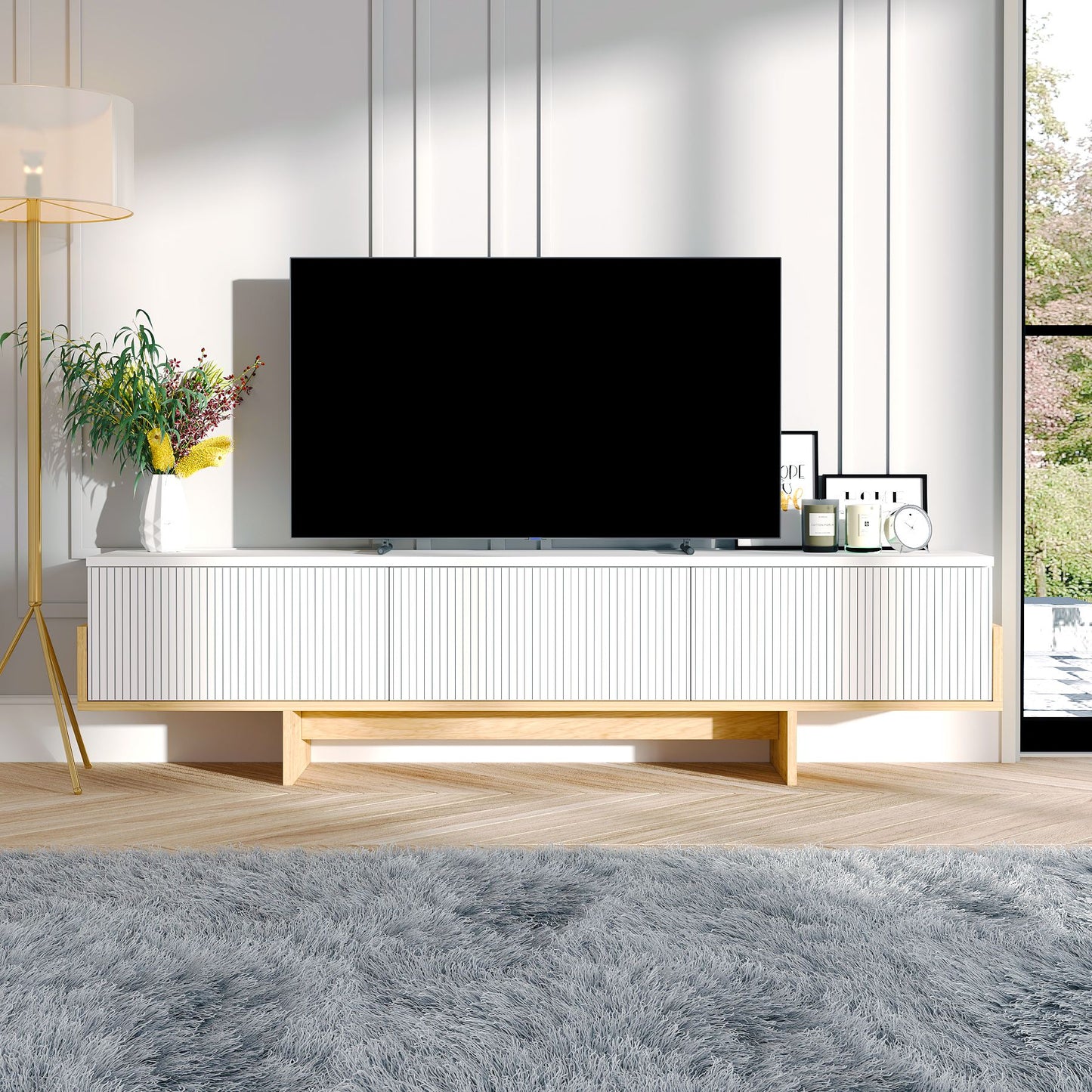 TV Ormarić 640, Bijeli, Safirni Hrast