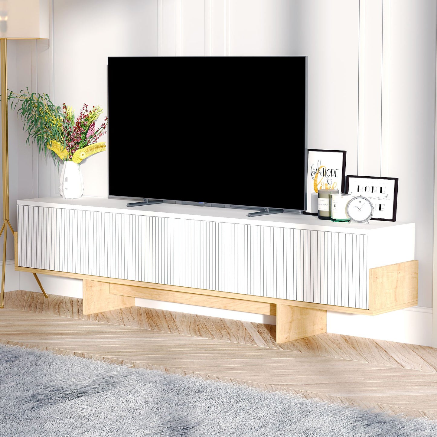 TV Ormarić 640, Bijeli, Safirni Hrast