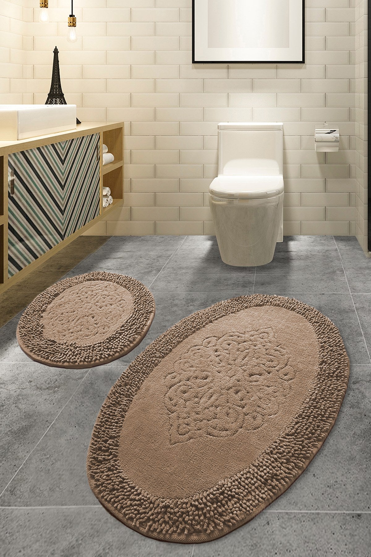 Kupaonski tepisi u setu (2 komada), Piante Oval - Beige
