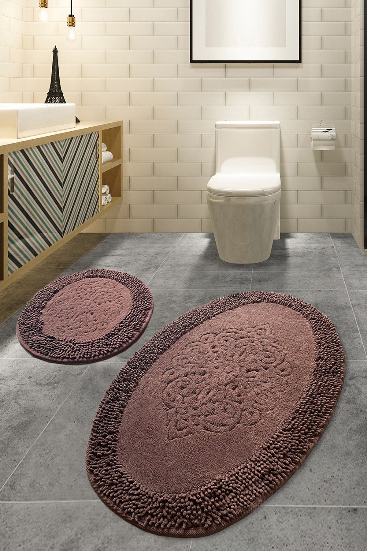 Kupaonski tepisi u setu (2 komada), Piante Oval - Brown