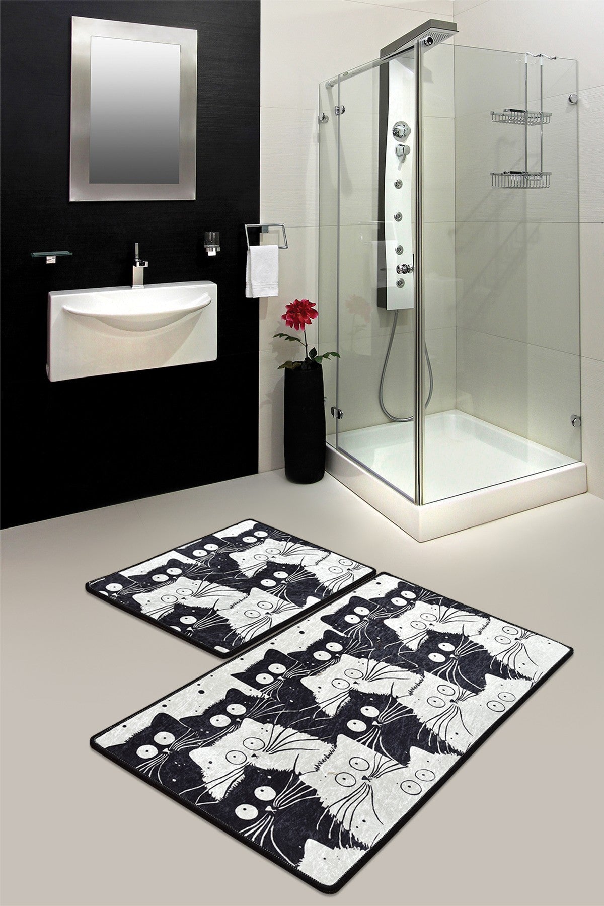 Kupaonski set  tepiha BLACK CAT 2 komada, White Cats