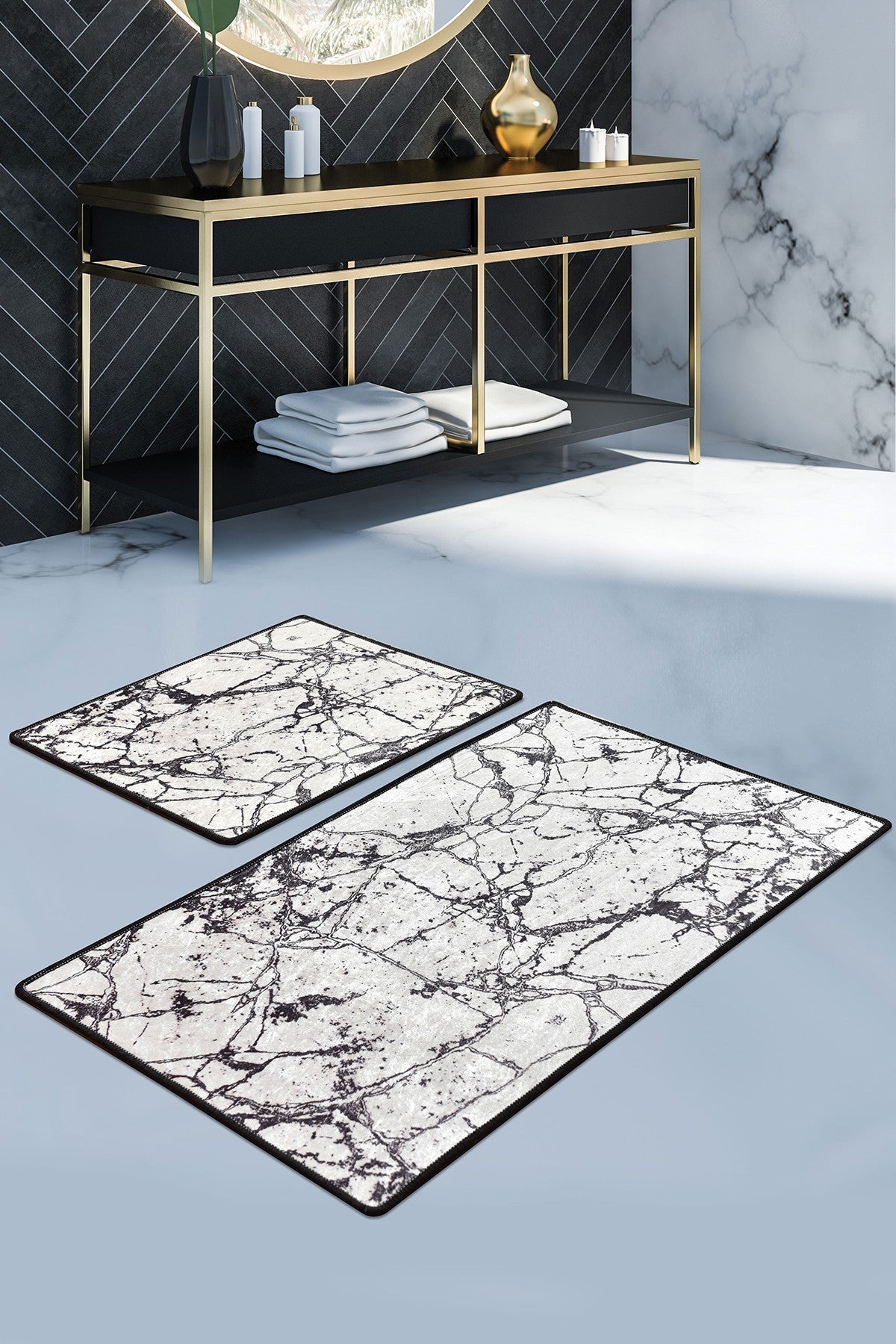 Kupaonski set  tepiha MARBLE bijeli 2 komada, Marble - White