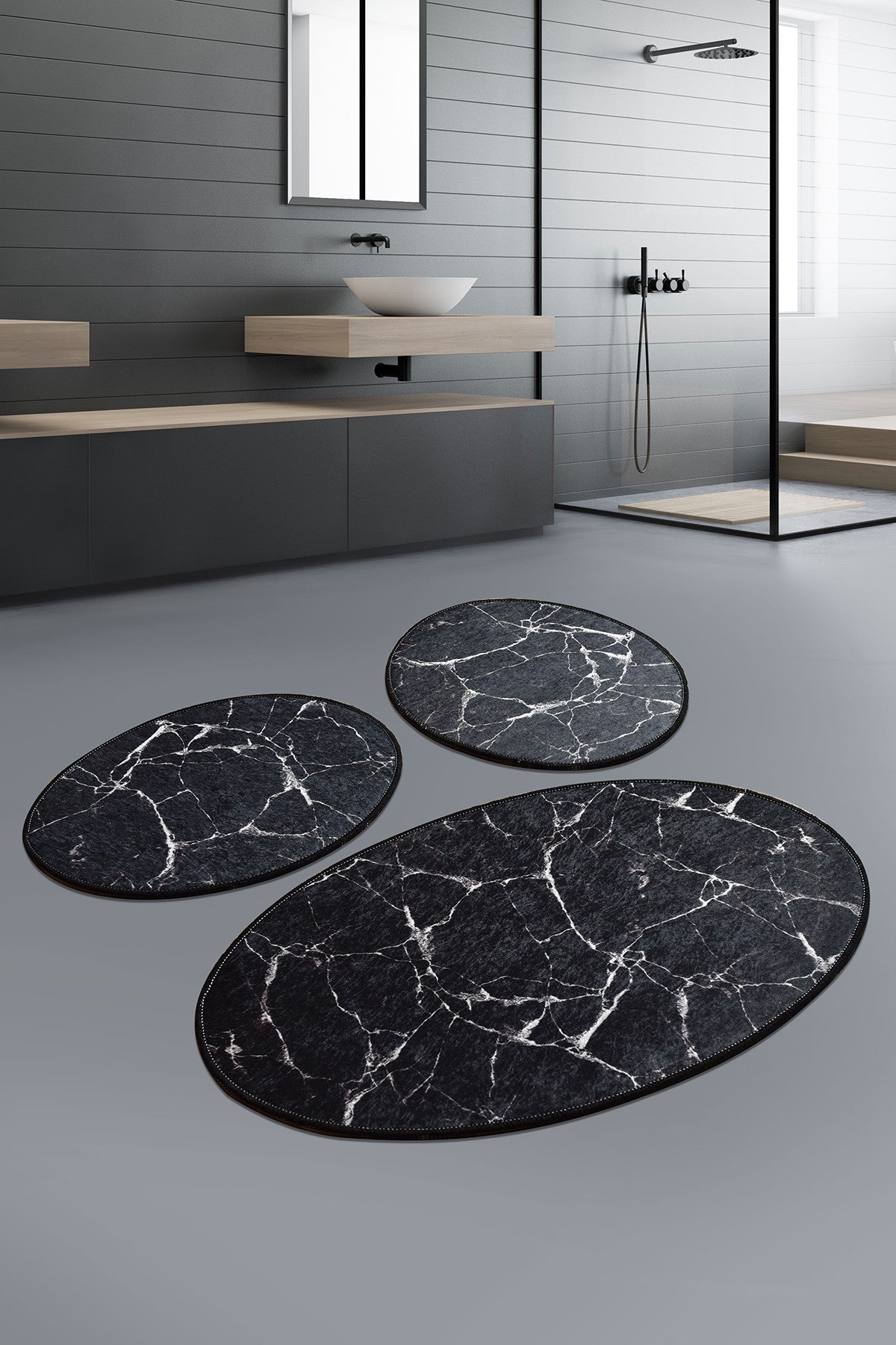 Kupaonski tepih MARBLEL crni set 3 komada, Marble - Black