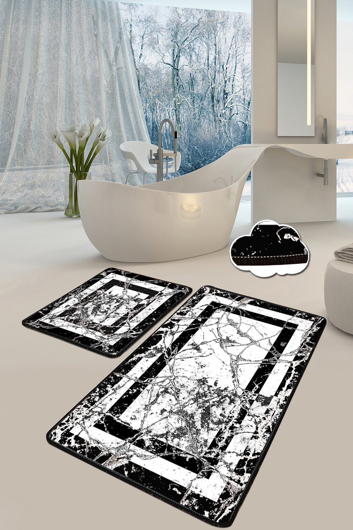 Kupaonski tepisi u setu (2 komada), Marmor - Black