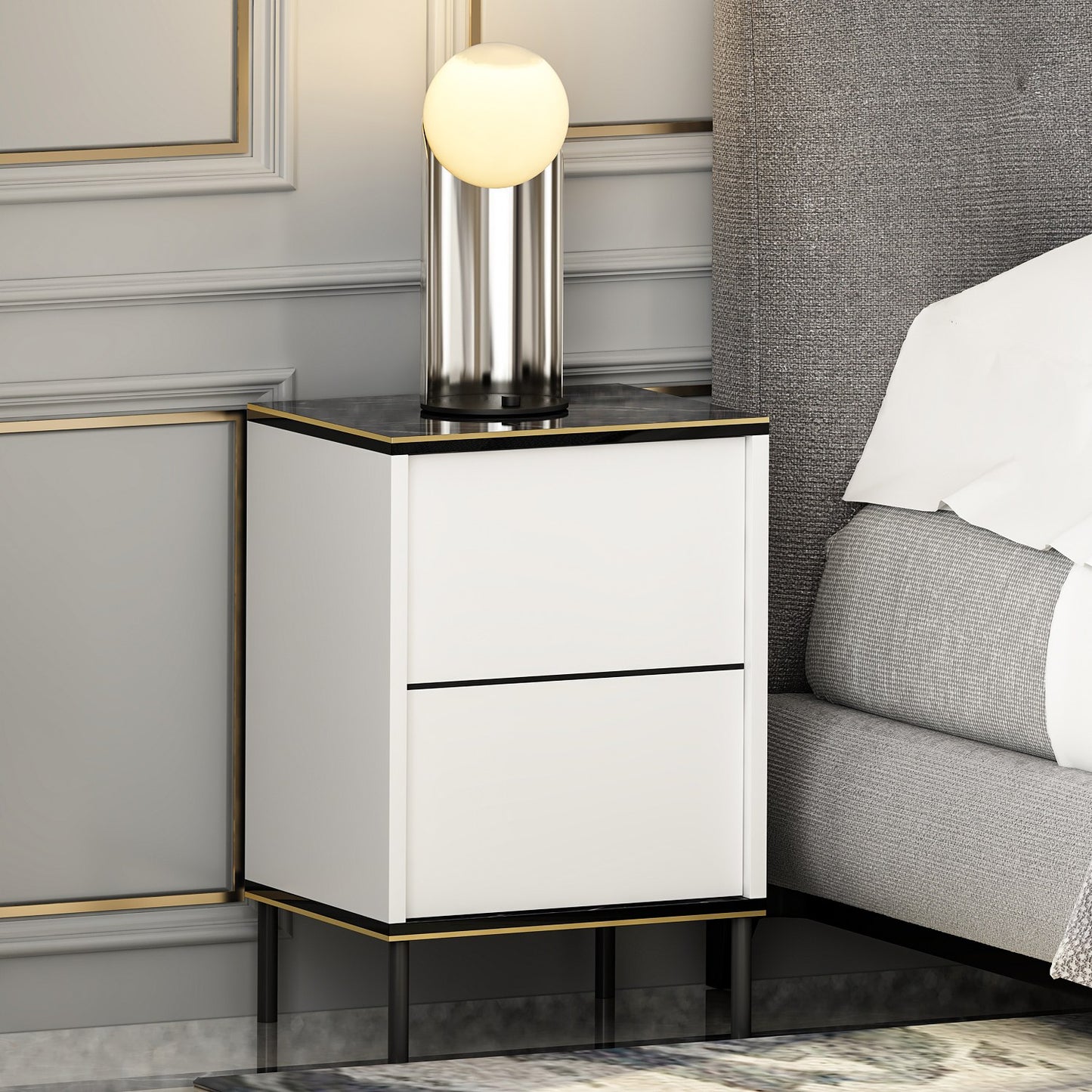 Noćni ormarić, Imaj - White, Marble