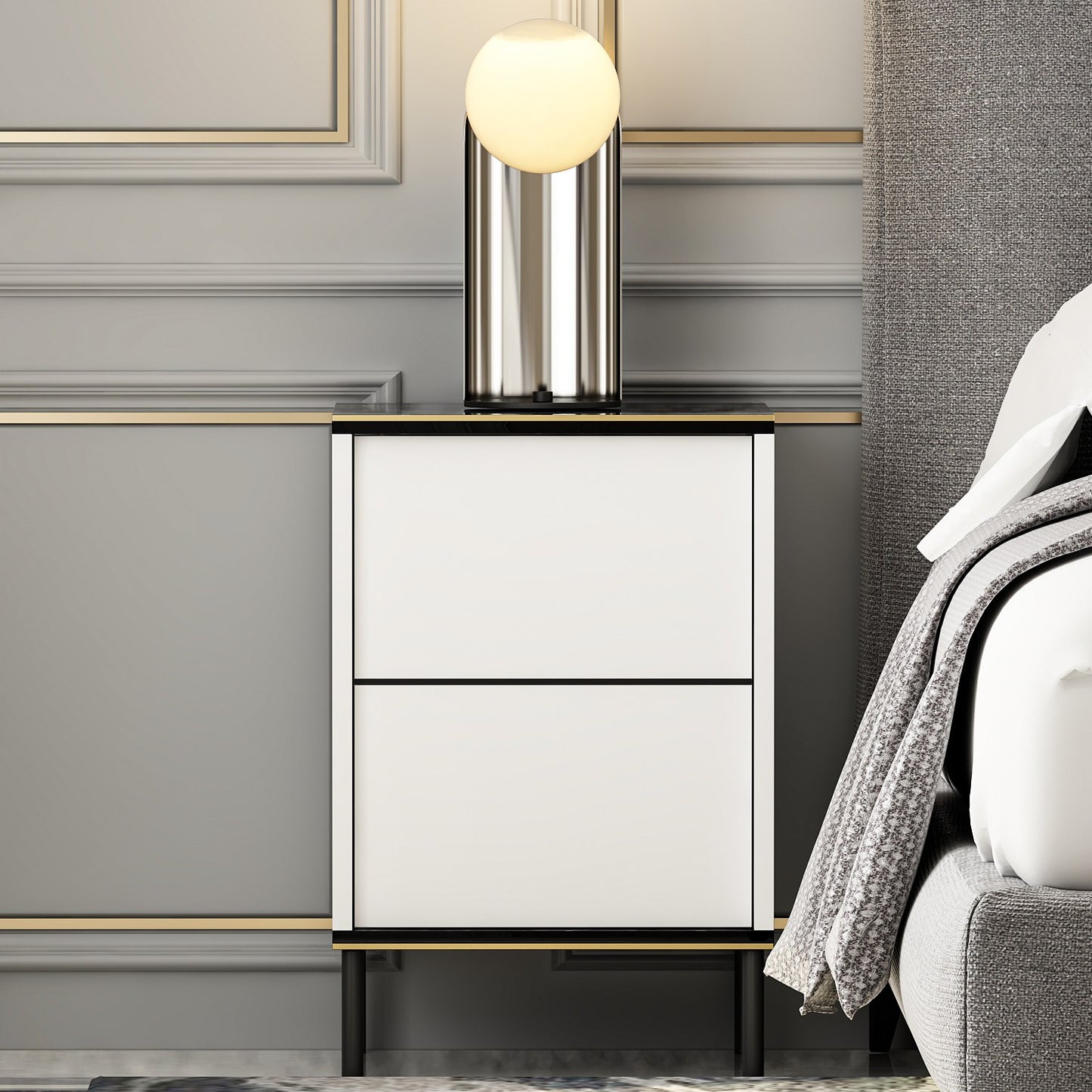 Noćni ormarić, Imaj - White, Marble