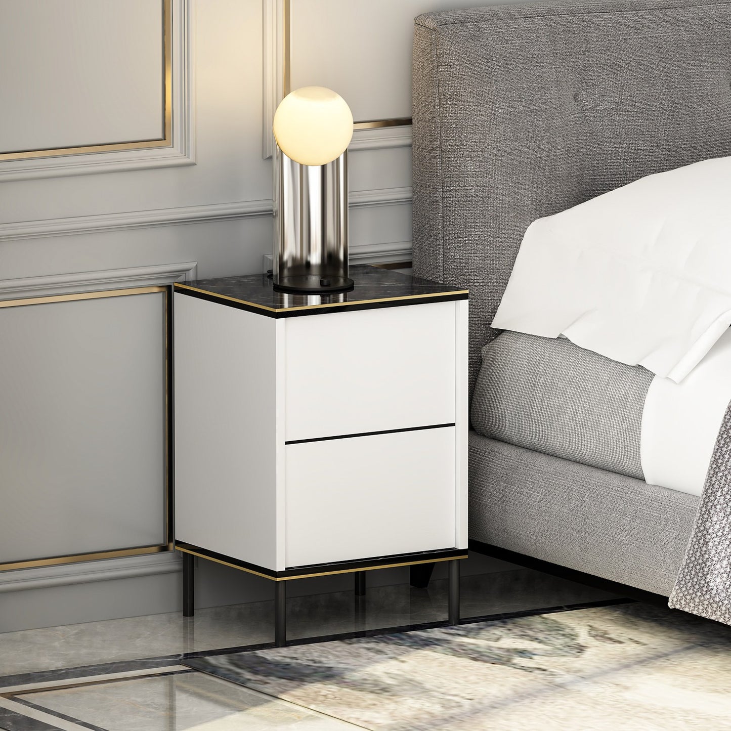 Noćni ormarić, Imaj - White, Marble