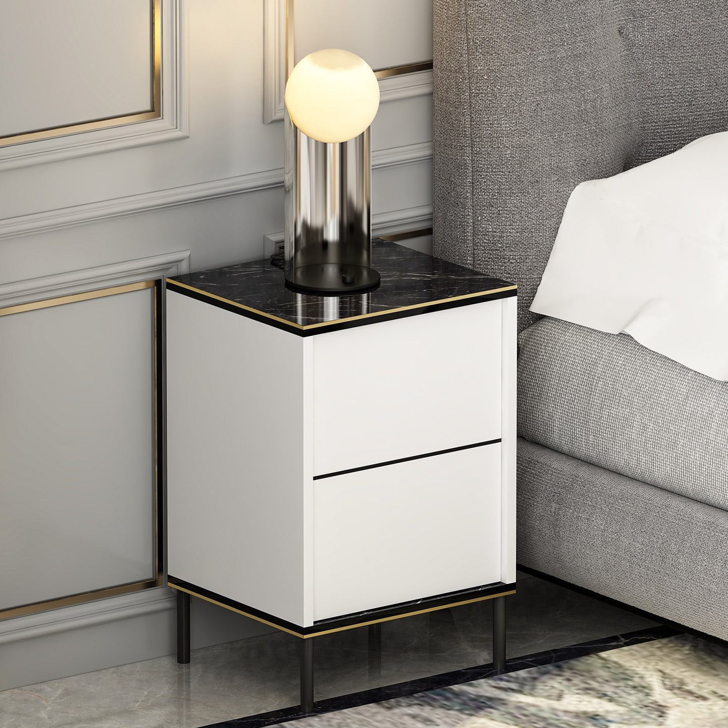 Noćni ormarić, Imaj - White, Marble