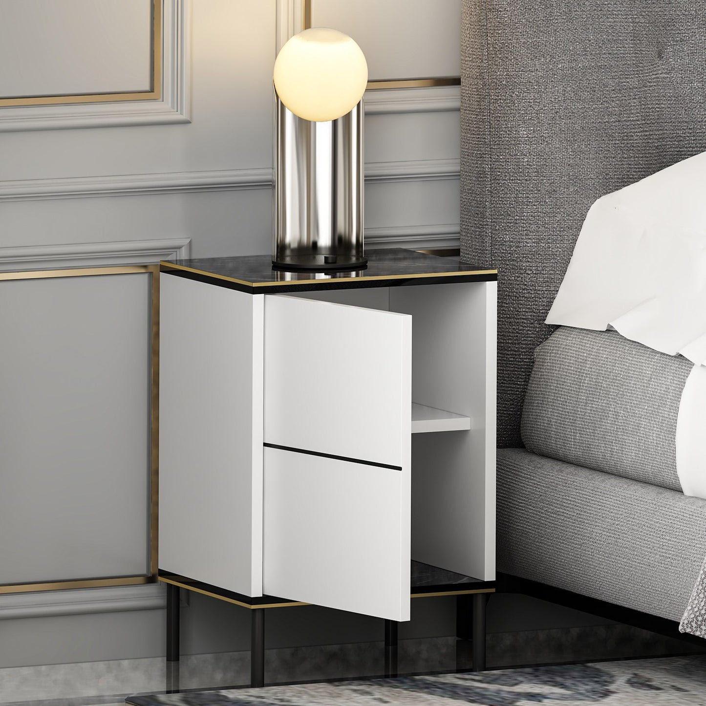 Noćni ormarić, Imaj - White, Marble