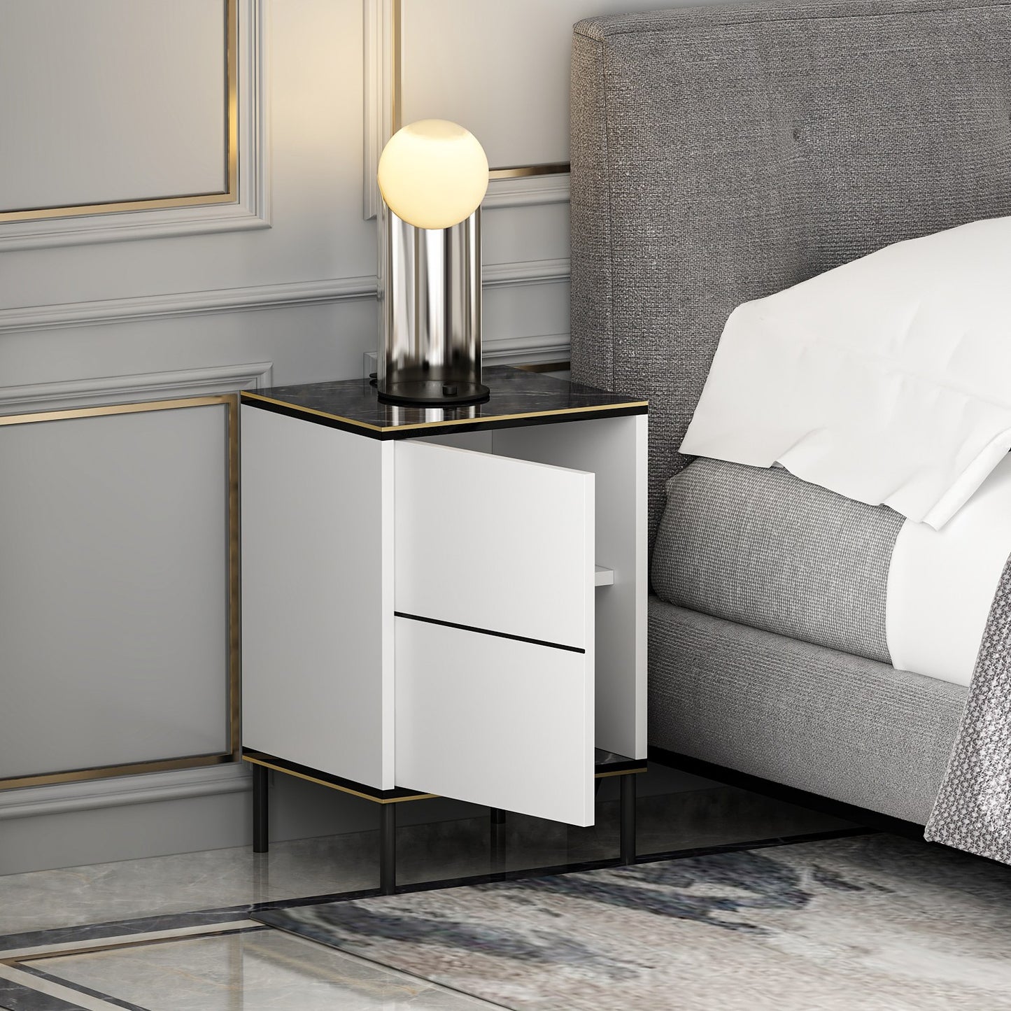 Noćni ormarić, Imaj - White, Marble