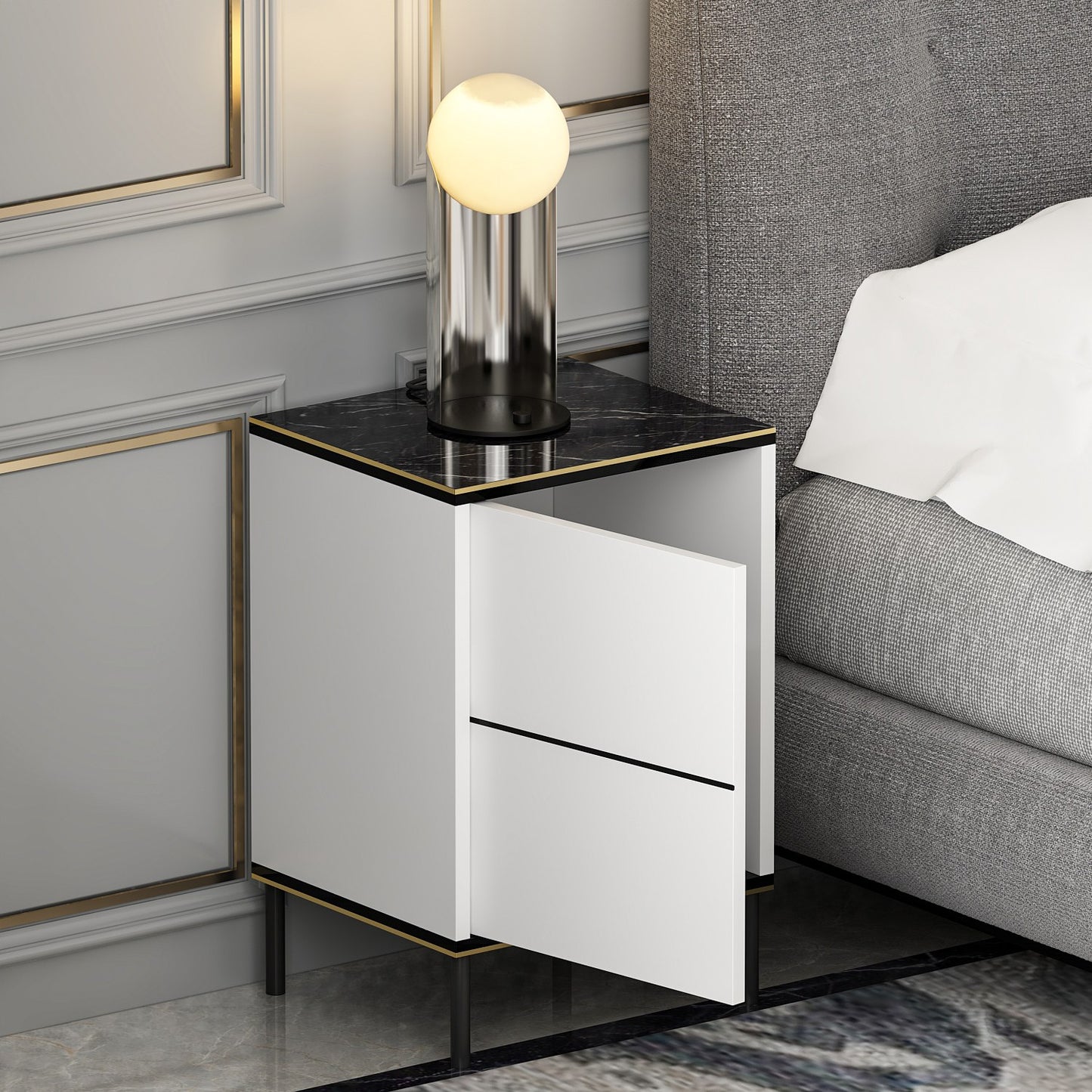 Noćni ormarić, Imaj - White, Marble