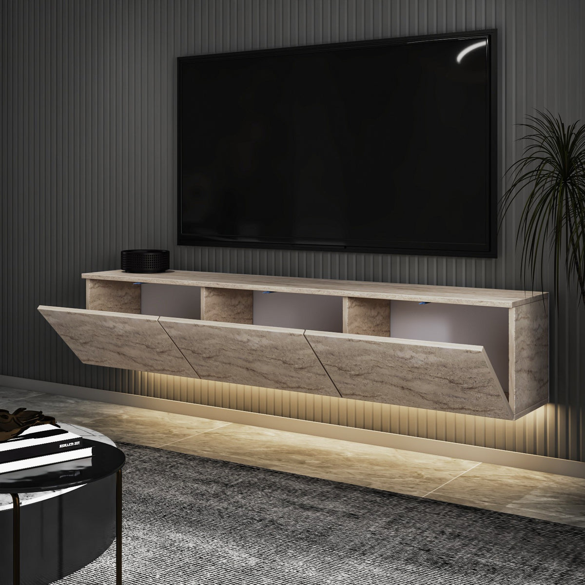 TV stalak NEON ILLUMINATED, boja Travertine