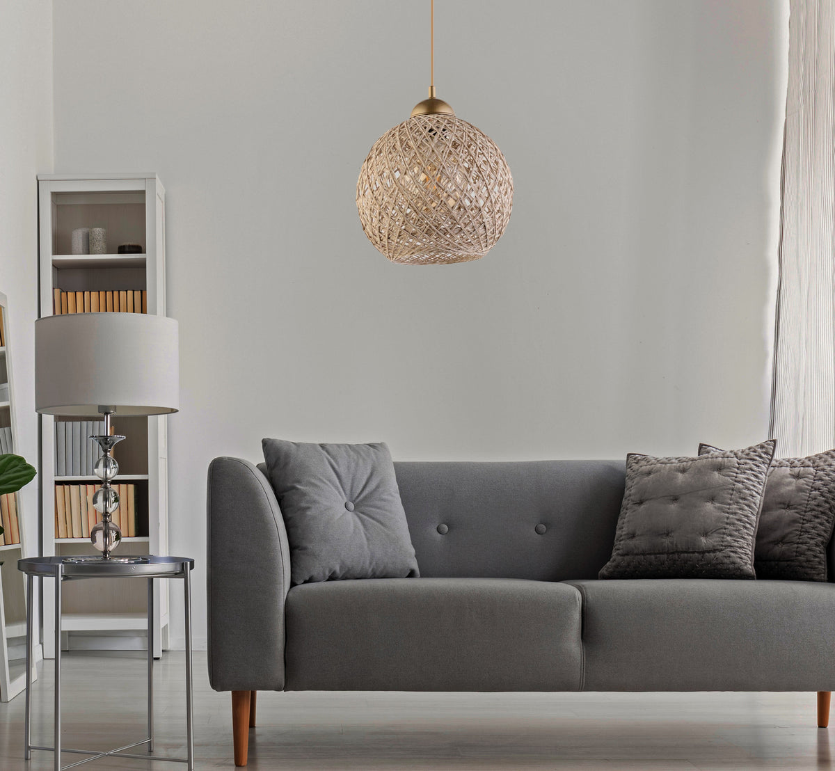 Vislica JUTA, ručno rađena smeđa juta, promjer 24 cm, podesivi kabel, ukupna visina 55 cm, E27 45-60 W, 190 - JK