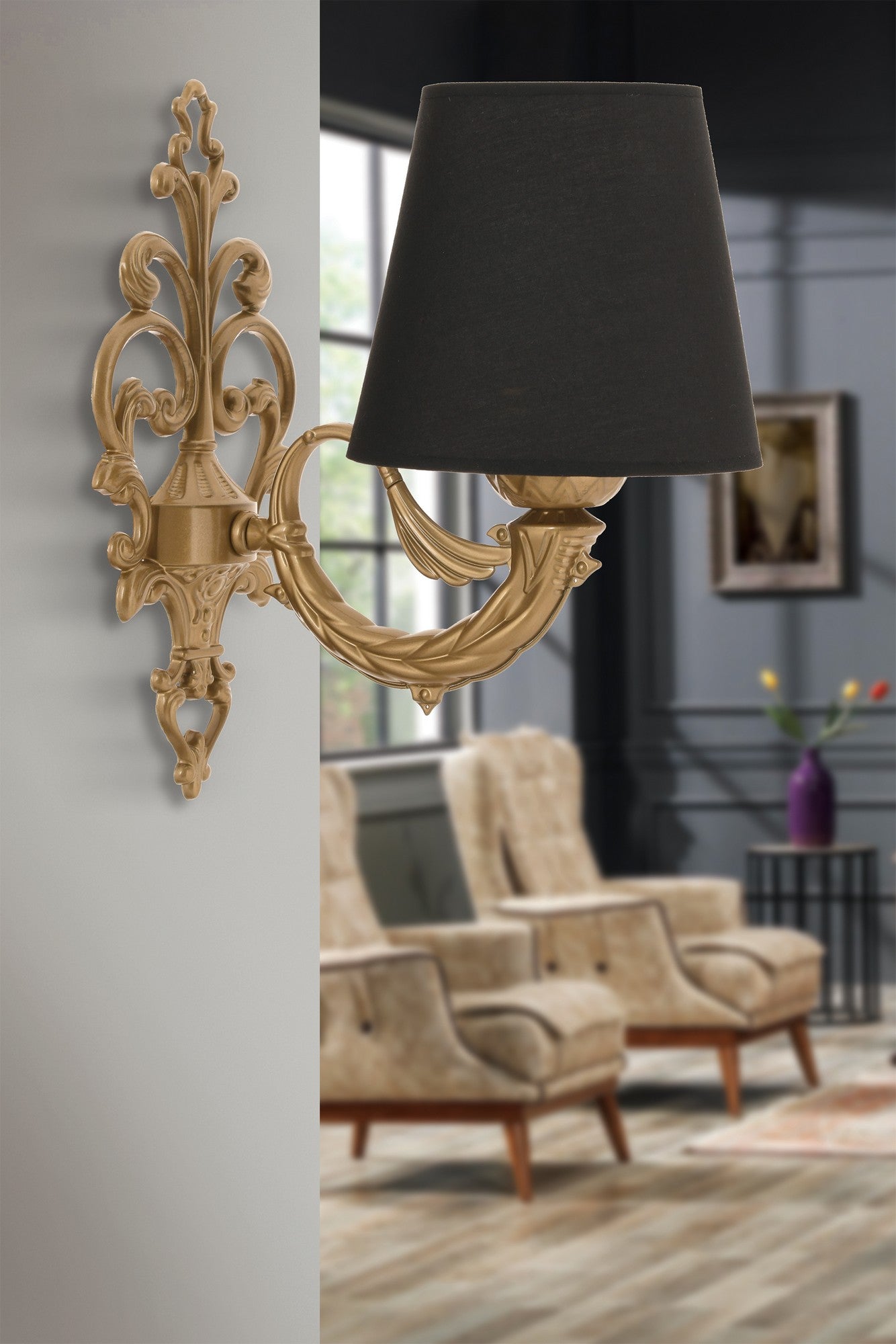 Zidna lampa Lily - crna, zlatna