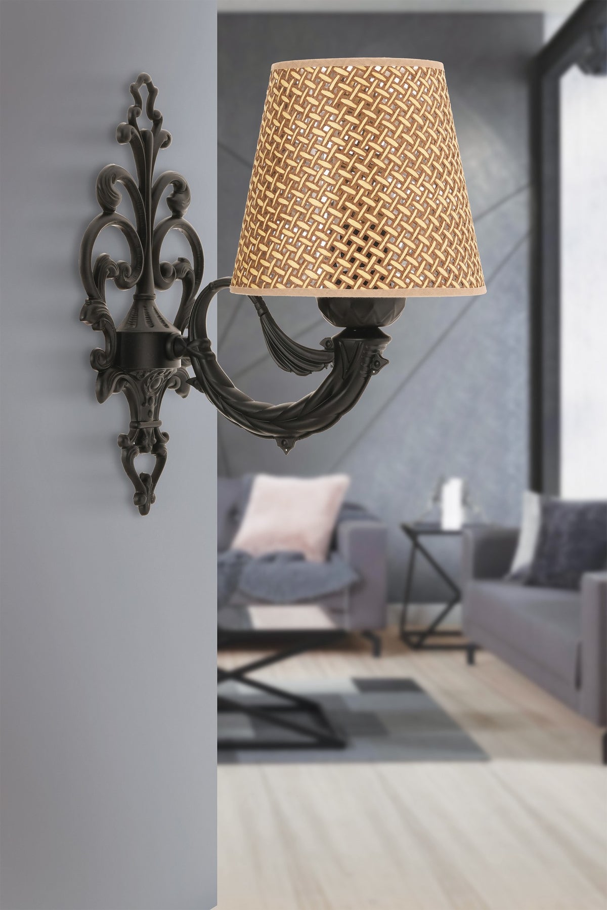 Zidna lampa Lily Hazeran - prirodna, crna