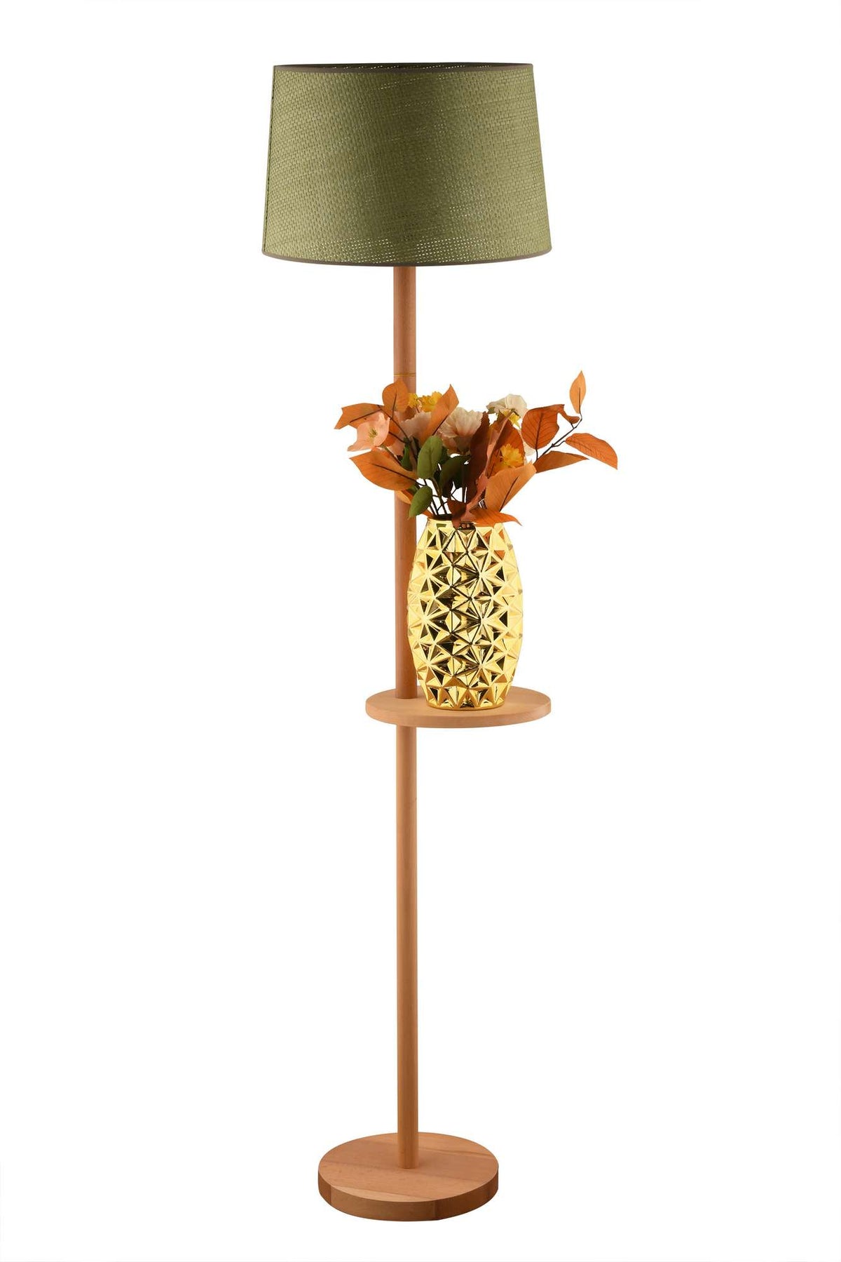 Podna lampa 893, zelena, hrast