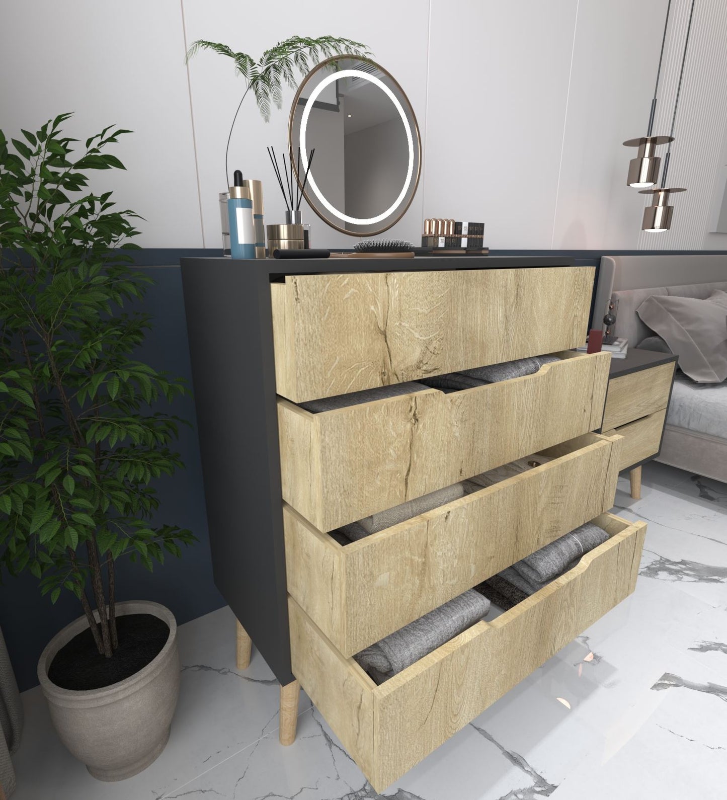 Komoda 284, Antracit, Safir Hrast