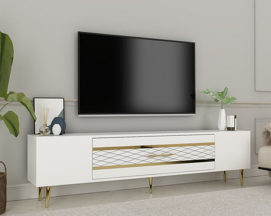 TV komoda niska Dekolp2 - bijeli, zlatni