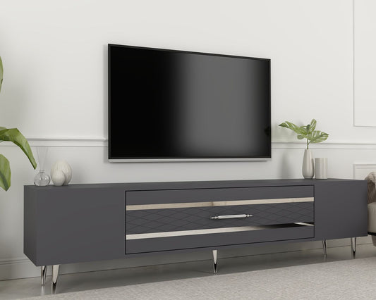 TV komoda niska Dekolp2 - antracit, srebrna