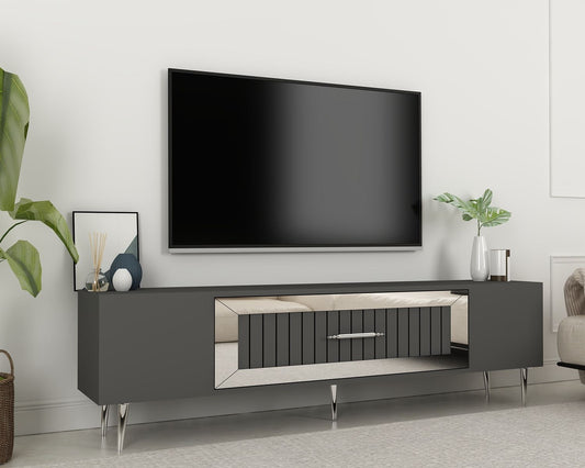 TV komoda niska Dekolp3 - antracit, srebrna