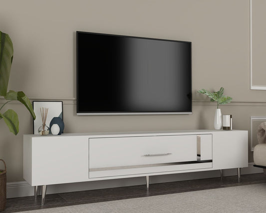 TV komoda niska Dekop1 - bijeli, srebrni