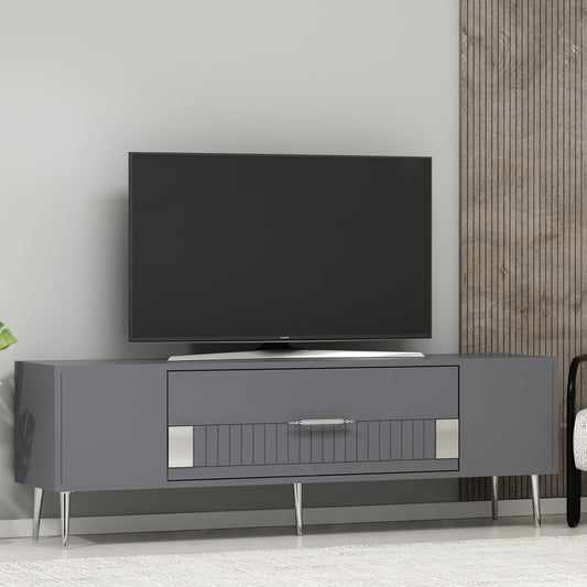 TV komoda niska Dekolp4 - antracit, srebrna