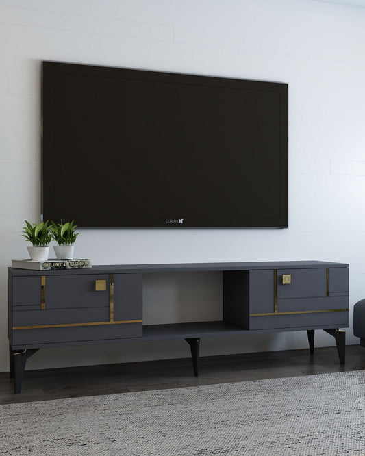 TV komoda niska Madera - antracit, zlatna
