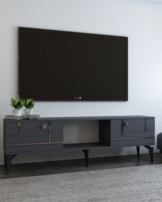 TV komoda niska Madera - antracit, srebro