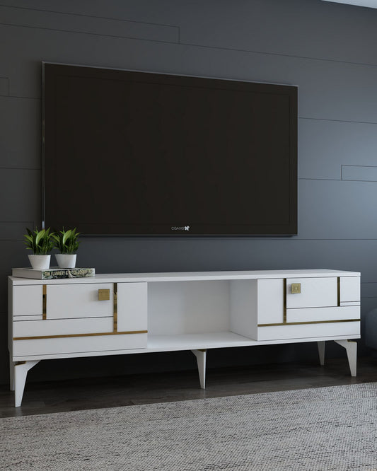 TV komoda niska Madera - bijeli, zlatni