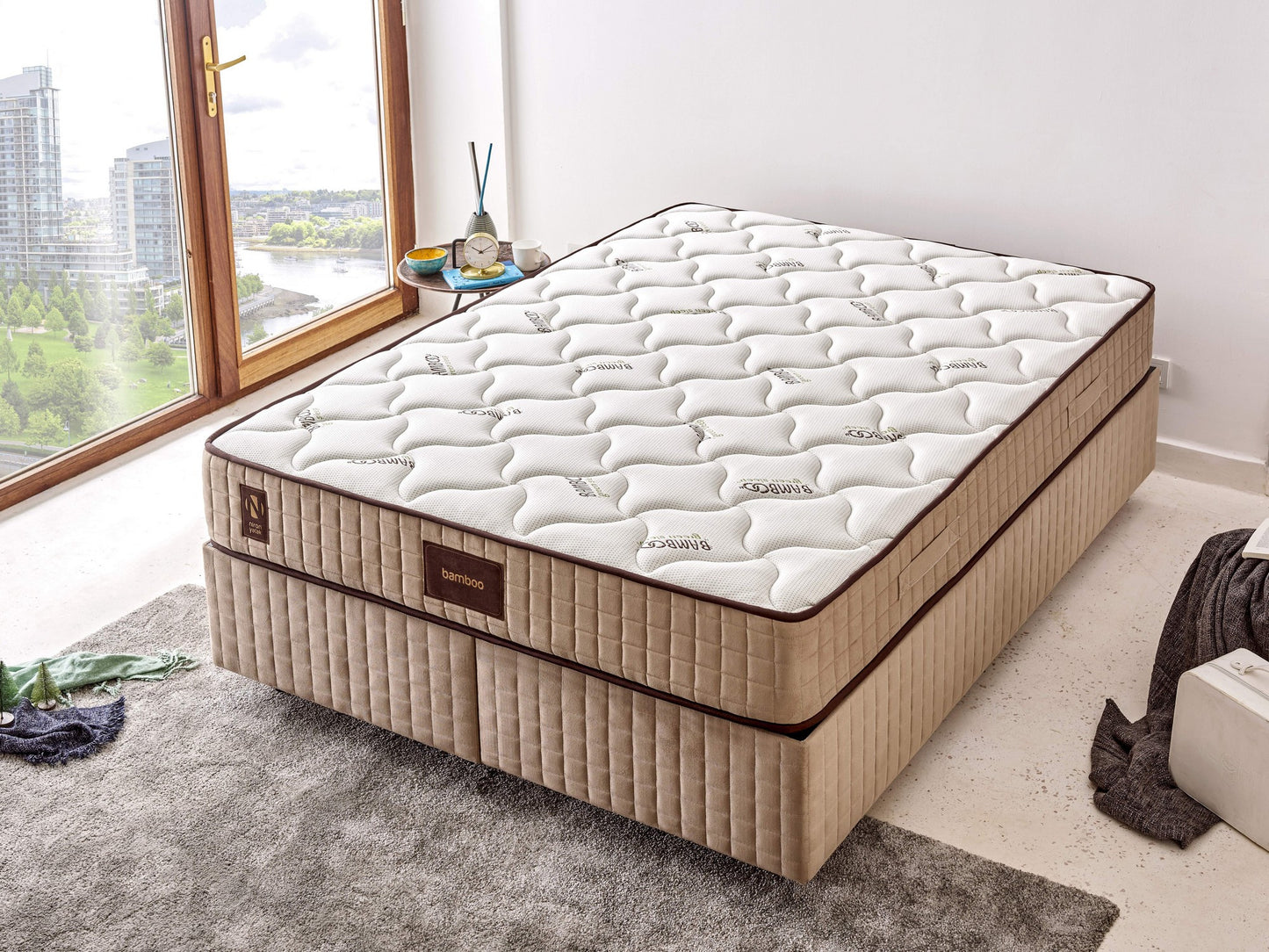Madrac, Bijela boja Bež Smeđa, Bamboo 160x200 cm Double Size Middle Firm Mattress